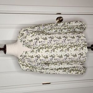 ANN Taylor Factory Green White Print Popover Top Size S